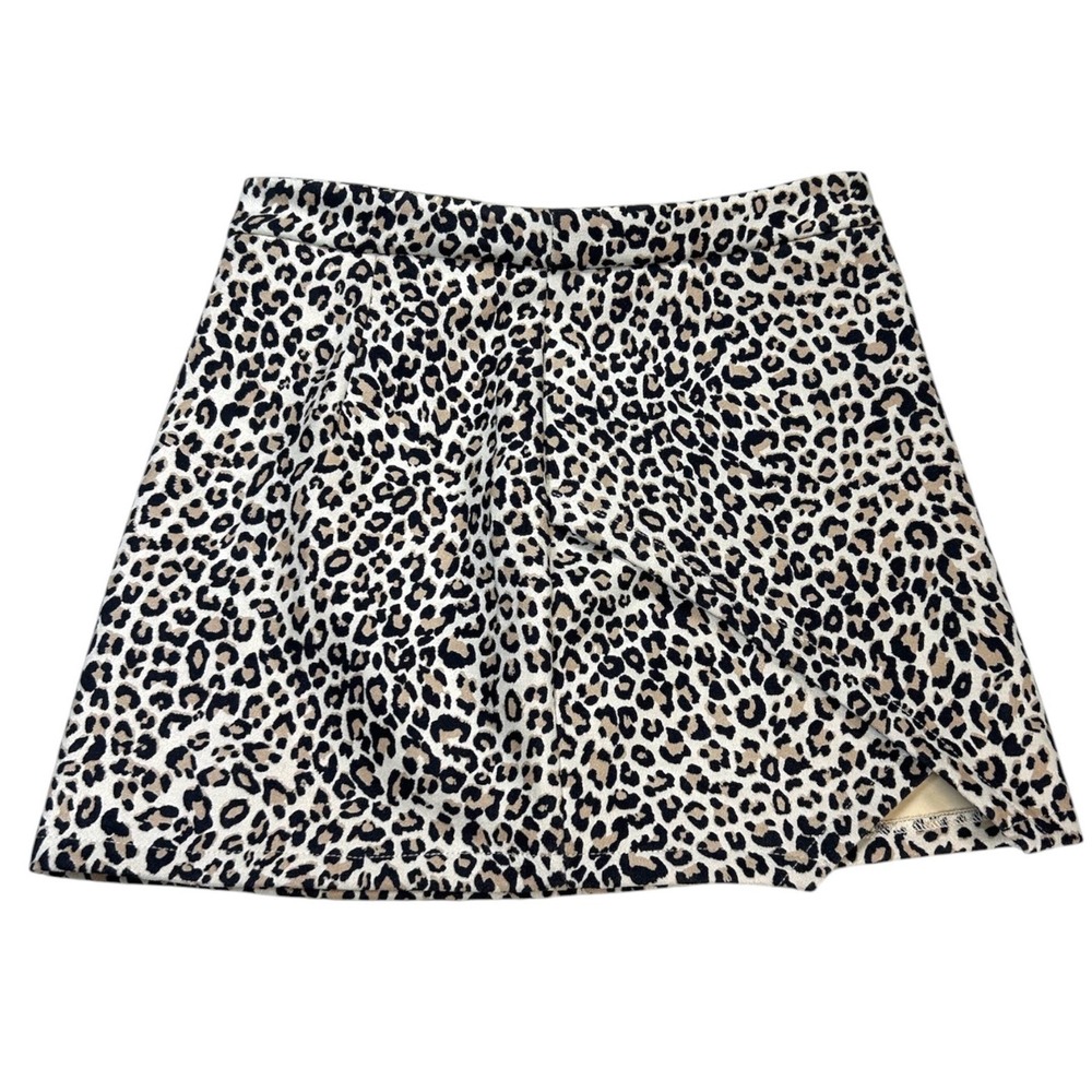 Altar'd State Skirt Women S Tan Leopard Print Mini Faux Wrap Side Slit
